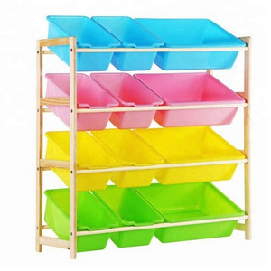 Toy Storage Organizer with Multiple Color Plastic Bins