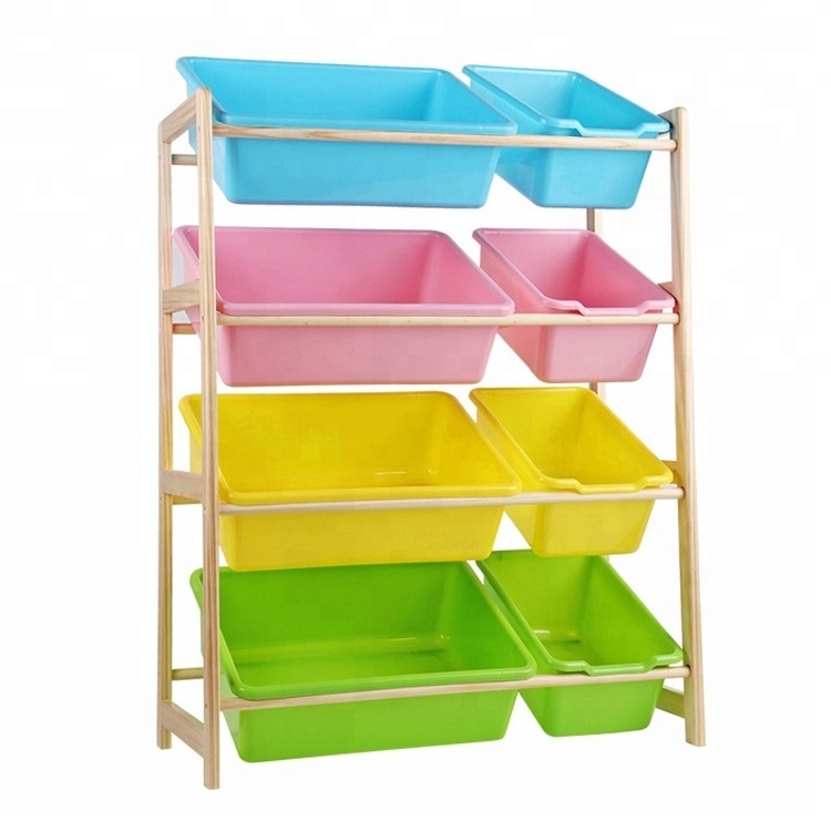 Toy Storage Organizer with Multiple Color Plastic Bins