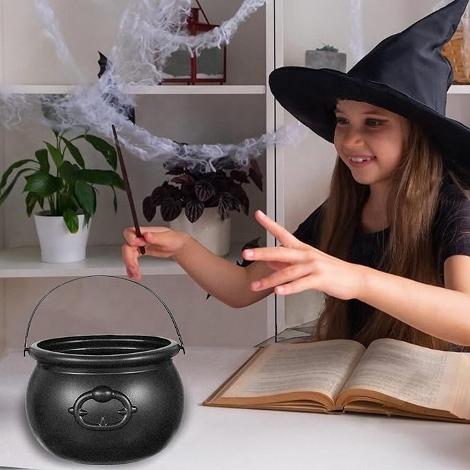 Halloween Pumpkin Candy Bucket Candy Jar Candy Pail With Handle Trick or Treat Witch Cauldron Halloween Decoration