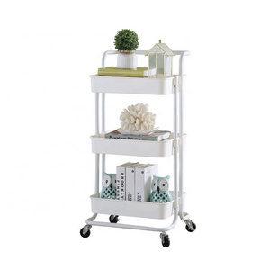 Heavy Duty 3-Tier Metal Mobile Storage Shelves Rolling Storage Trolley Carts with Handle