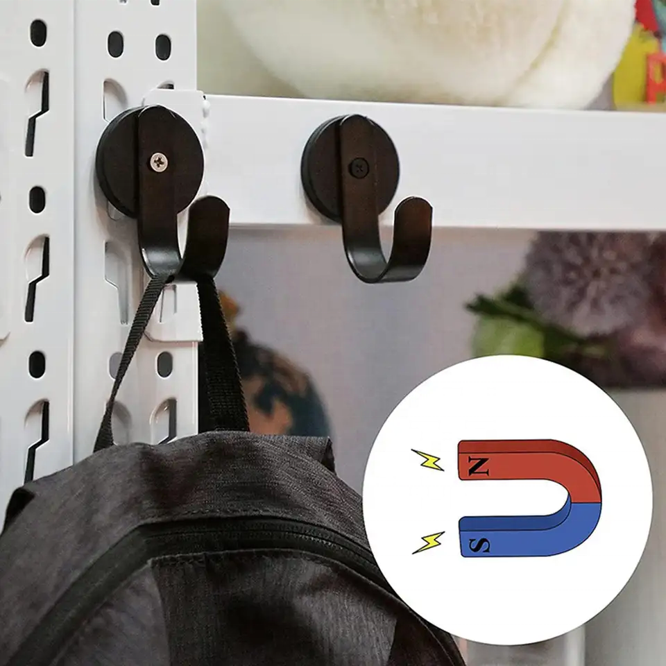 Magnetic Hooks Black Wreath Hanger Hanging Towel Coat Strong Fridge Magnet Hooks for Kitchen Cruise Indoor Outdoor