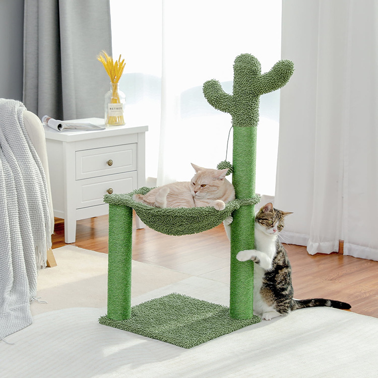 Factory Direct Sale Cactus Sisal Rope Cat Scratching Tree Cat Scratcher Tower with Hammock