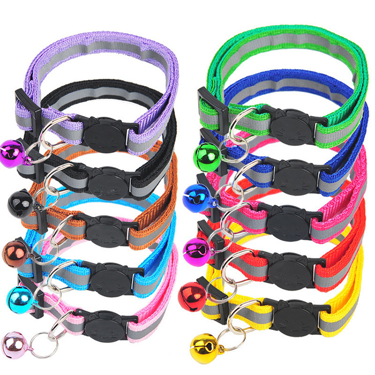 Wholesale Custom Cute Pet Cat Collar Breakaway Buckle With Bell Adjustable Reflective Dog Cat Collar