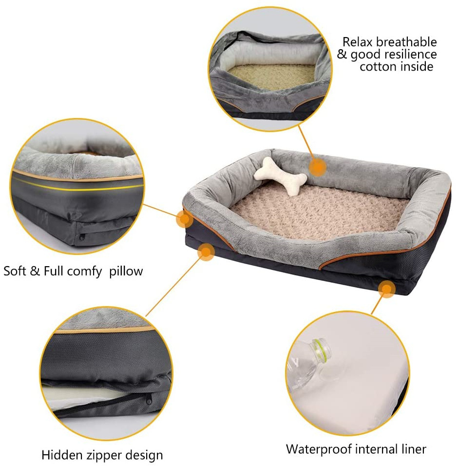 New Design Camas Para Perros Luxury Dog Bed Sofa Washable Waterproof Orthopedic Memory Foam Dog Bed