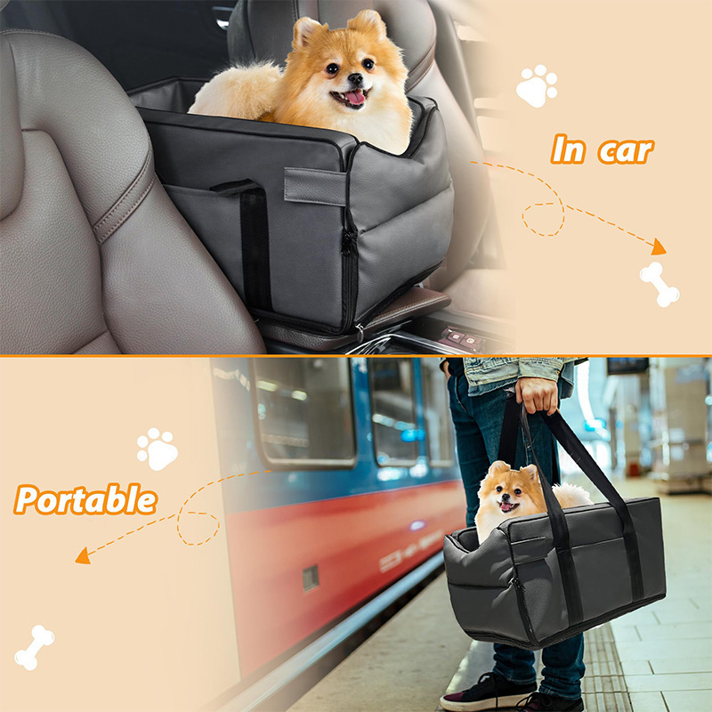 Pet Travel Products PU Leather Waterproof Dog Console Car Seat Portable Center Dog Car Bed for Dogs Cats