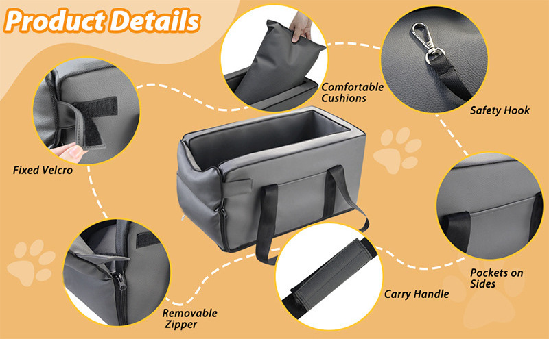 Manufacturer Wholesale Leather Waterproof Dog Console Car Seat Bed Portable Center Dog Car Bed for Pets Traveling