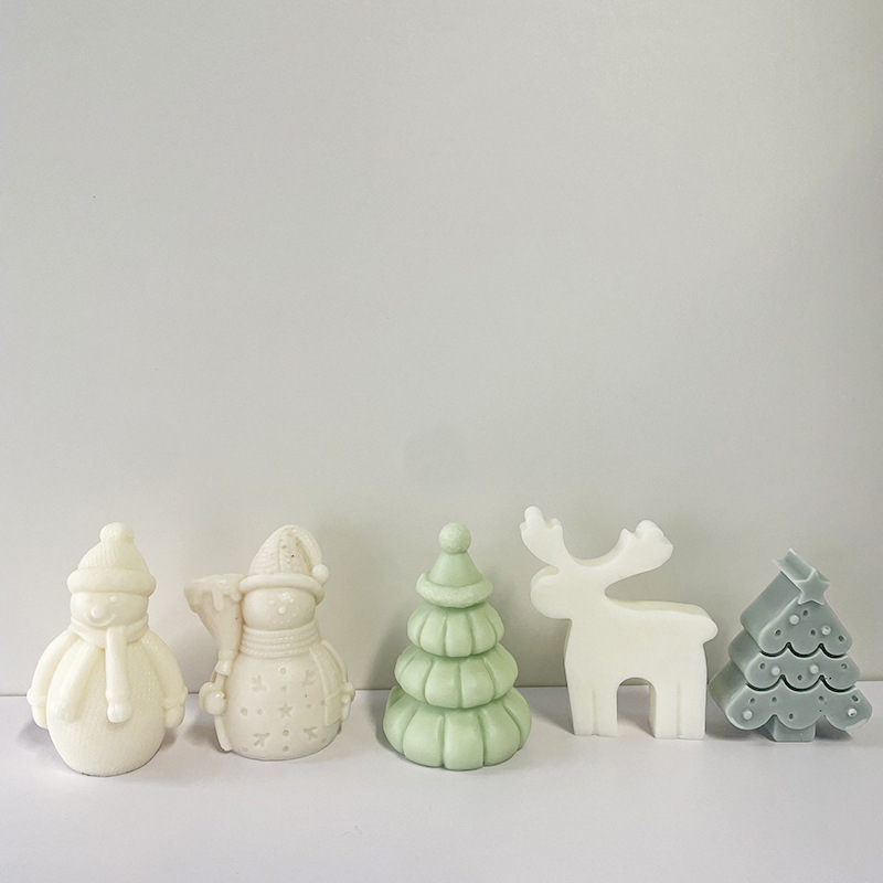 3D Christmas Tree Santa Claus Snowman Shape Silicone Candle Mold For Home Party Decoration