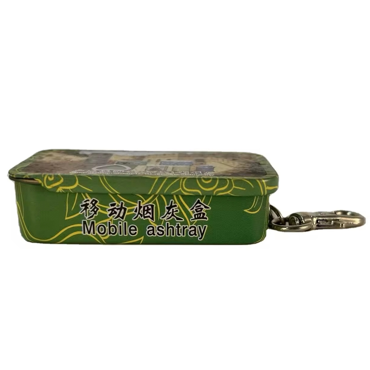 High quality printed gift tinplate box removable rectangular cigarette ash tin box with key chain