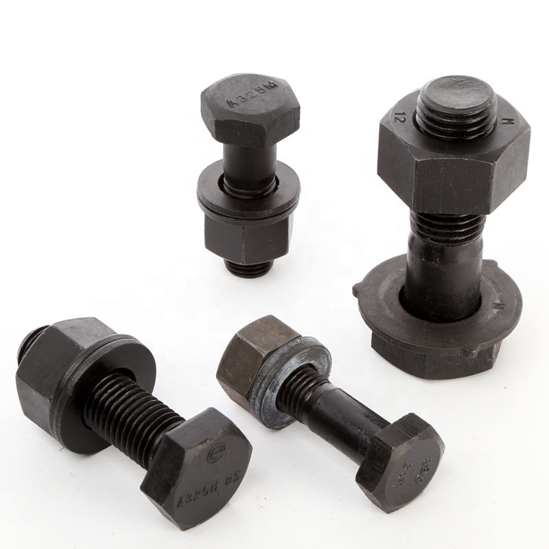 High strength ASTM A325 hex bolt with nut and washer finish black