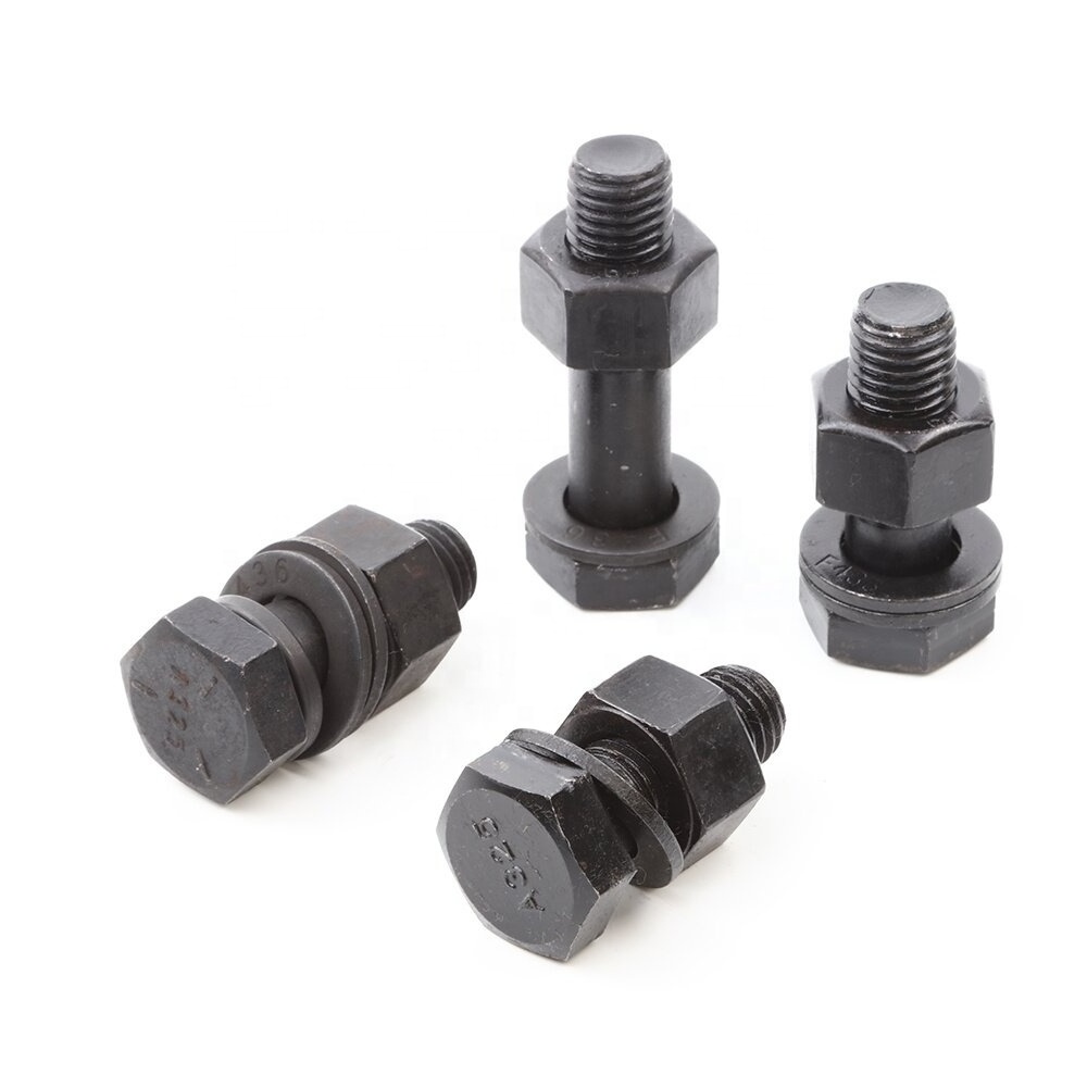 High strength ASTM A325 hex bolt with nut and washer finish black