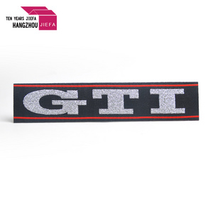 Customize Woven Label With Heat Transfer Back With Hot Melt Glue Recycle Yarn Base Ground Fabric For Clothing