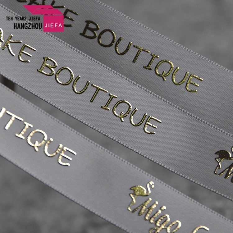 Custom Gold foil 3D Embossed printed Satin Ribbon with Logo Gift Packaging Ribbon Polyester Ribbon  Embossed logo