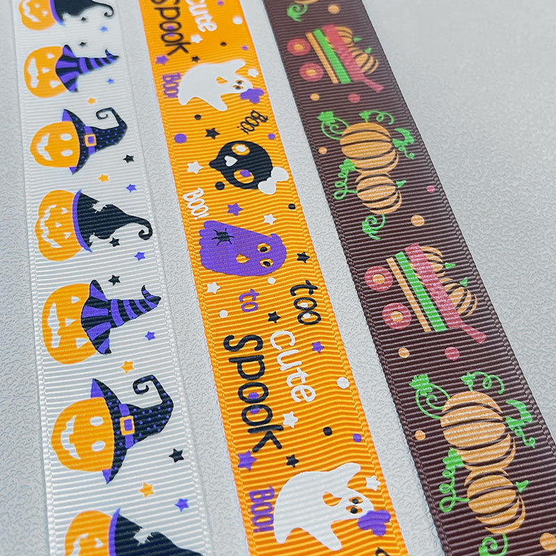 Wholesale Customized Halloween Wired Edge Ribbons Wired Edge Halloween Gift Grosgrain Ribbon