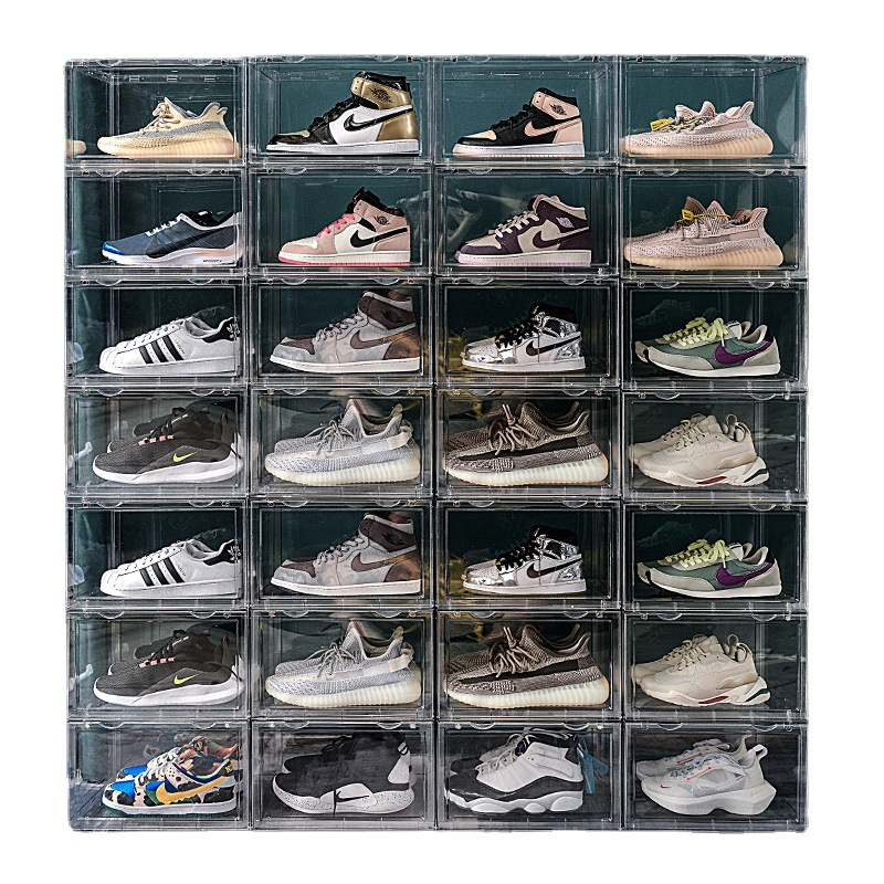 Custom Wholesale Magnetic Stackable Foldable Plastic Clear Transparent Pet Acrylic Sneaker Shoe Container Storage Box