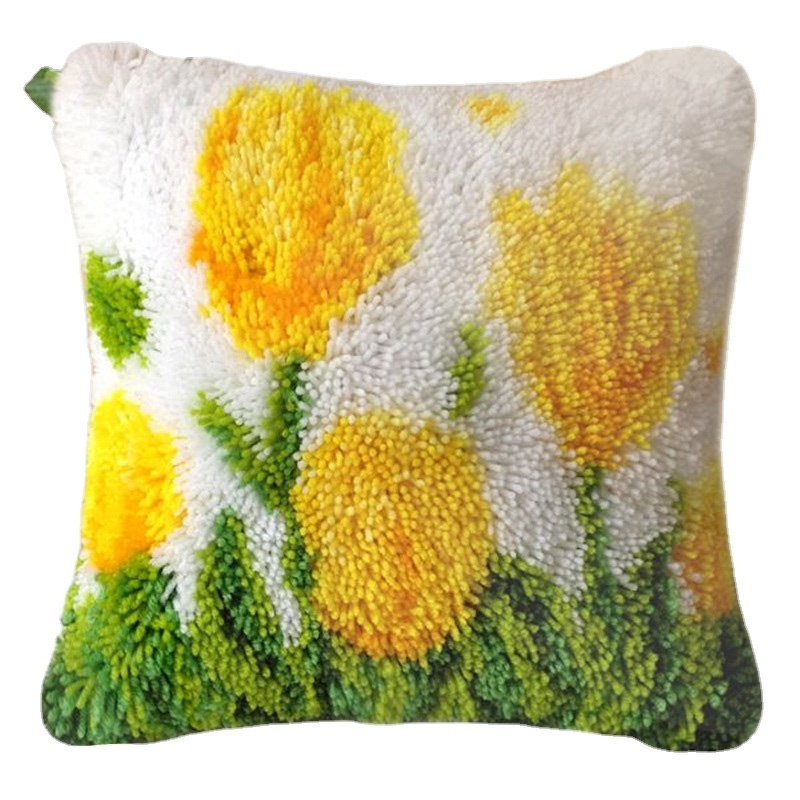 Beautiful Flowers Latch Hook Kit Throw Pillow Cover Cross Stitch