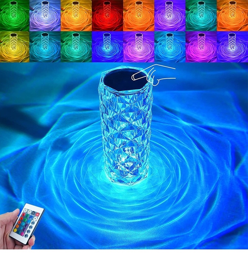 LED Rose Table Lamp Crystal Touching 16 Color Rose Shadow Color Changing Bedside Night light With Remote Control