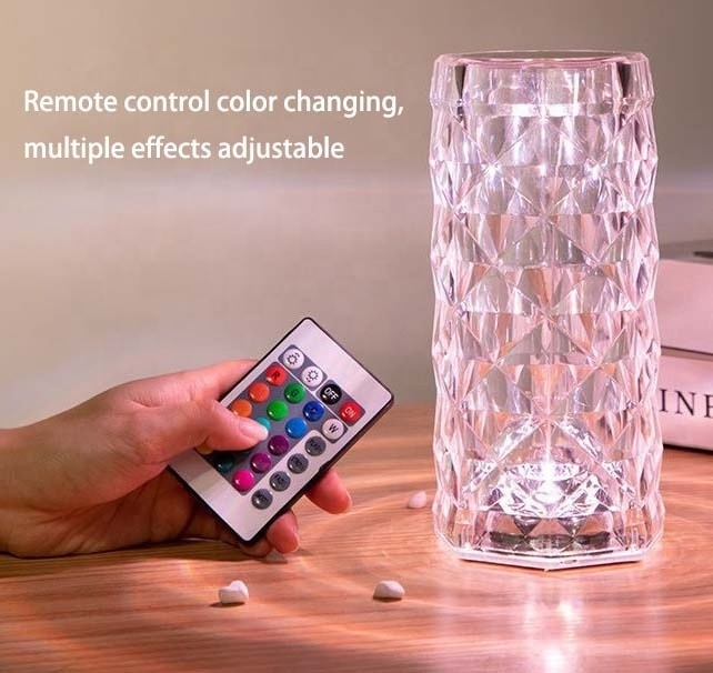 LED Rose Table Lamp Crystal Touching 16 Color Rose Shadow Color Changing Bedside Night light With Remote Control