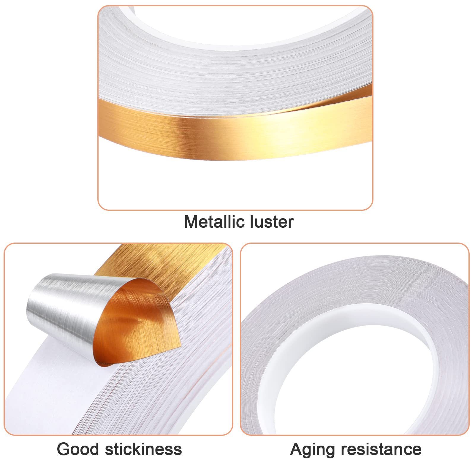 3 Rolls Gold Tape, Self Adhesive Metalized Polyester Film Tape, Gold Washi Tape for Detailing Accent Walls Graphic Arts Cars and