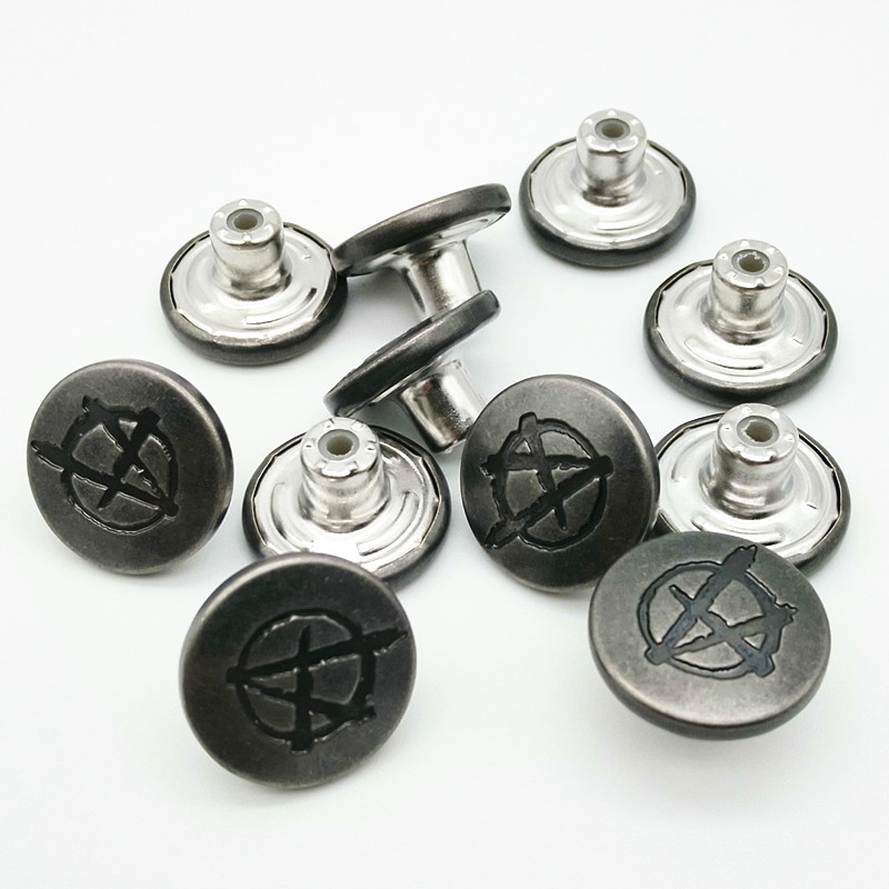 27L 17mm engraved logo jean button, customized logo denim jean shank buttons