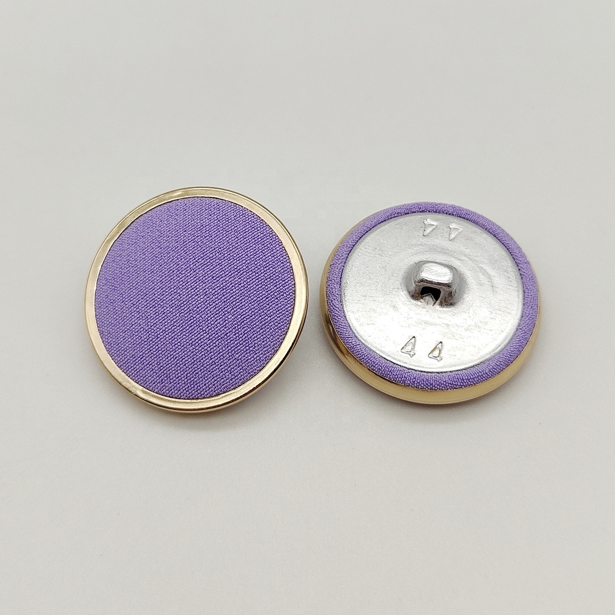 Different sizes fabric covered metal shank button with metal rim, fabric cover button for lady coat