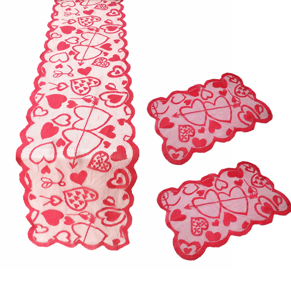 Happy Valentines day lace table runner for Party Deco The Arrow Of Love red  Table Mat Table Runner Placemats Set for Wedding