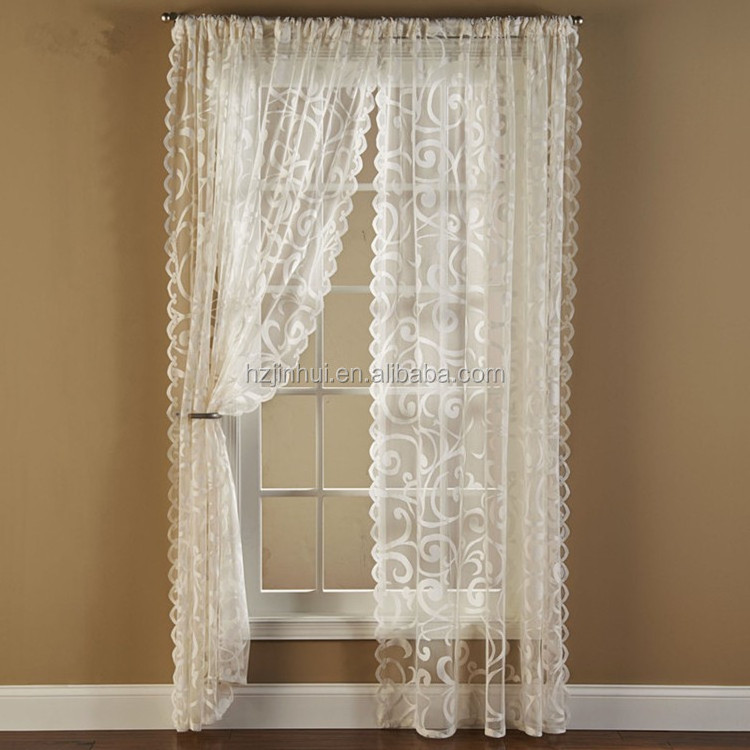 Jacquared Polyester Lace Curtain Set of 2 Ivory Lace Tap Top Curtain Panels 60x84inch door curtain