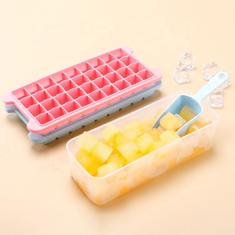 24 36 Grids Square Ice Cube Set Ice Block Mold Silicone Ice Cube Tray with Lid Storage Container Bin Scoop