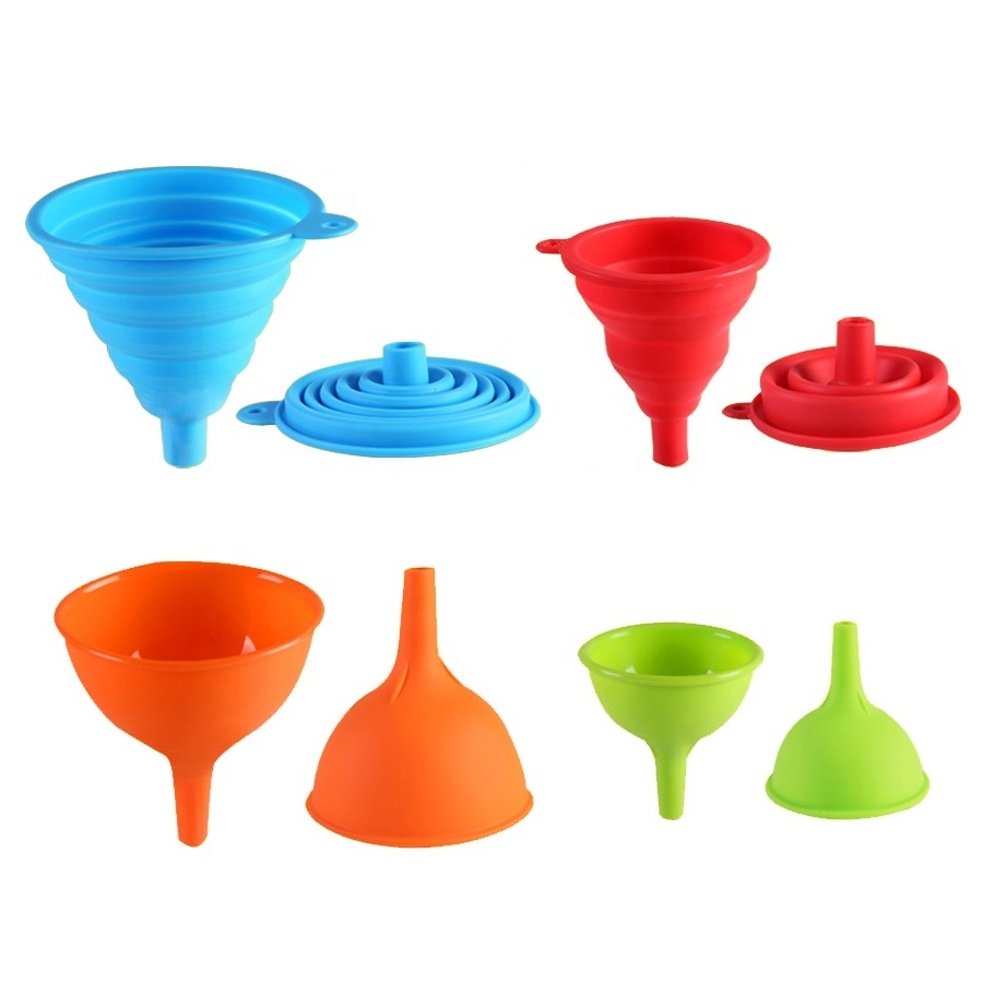 Food Grade Utensil Kitchen Gadgets Collapsible Funnel Large Small Funnel Set Oil Powder Liquid Folding Silicone Funnel