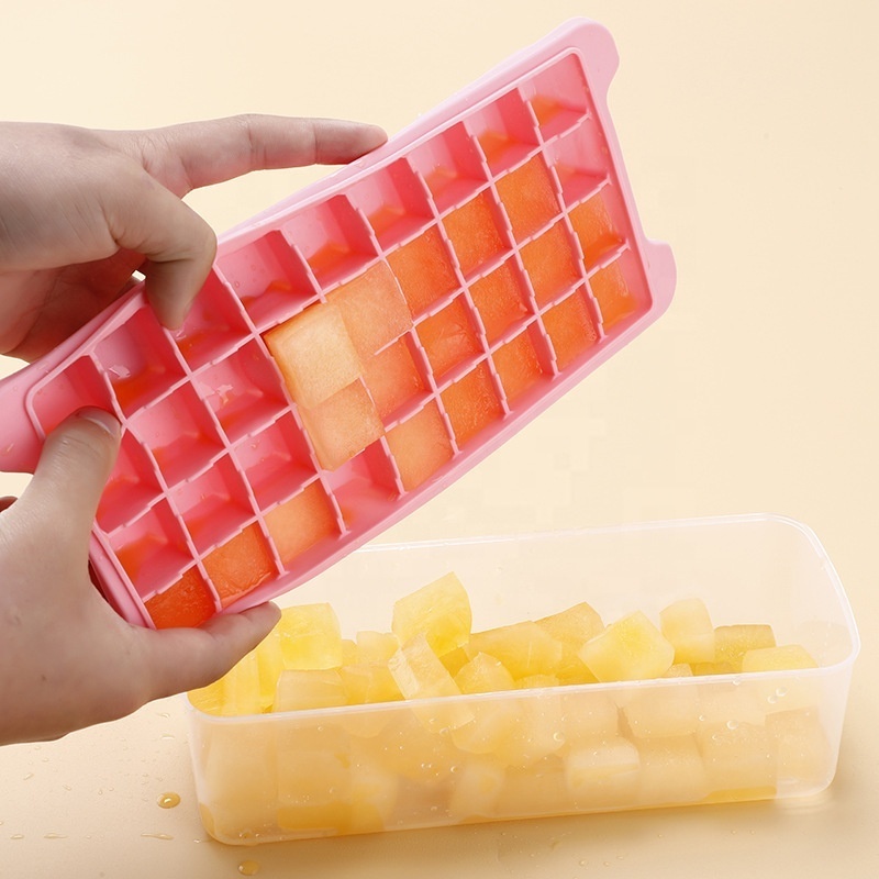 24 36 Grids Square Ice Cube Set Ice Block Mold Silicone Ice Cube Tray with Lid Storage Container Bin Scoop