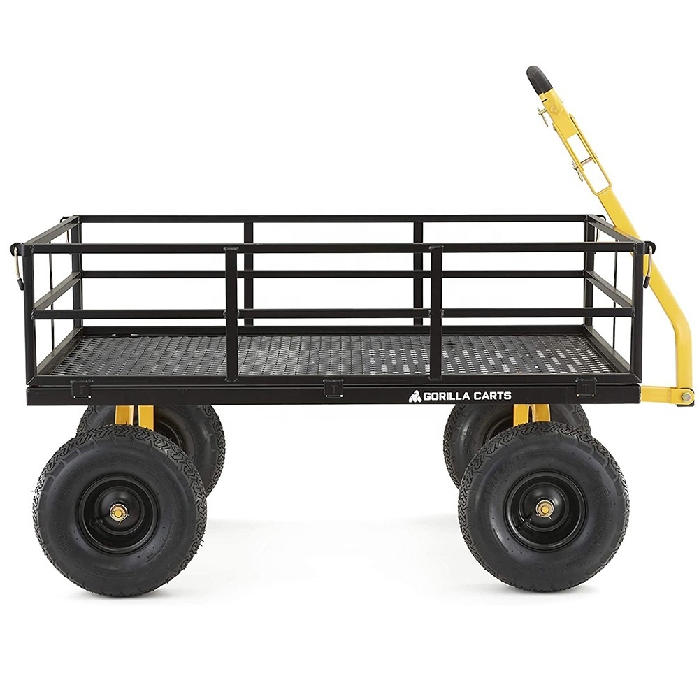 Outdoor Garden Carts Yard Dump Wagon Cart Lawn Utility Garden Trolley Steel Heavy Duty