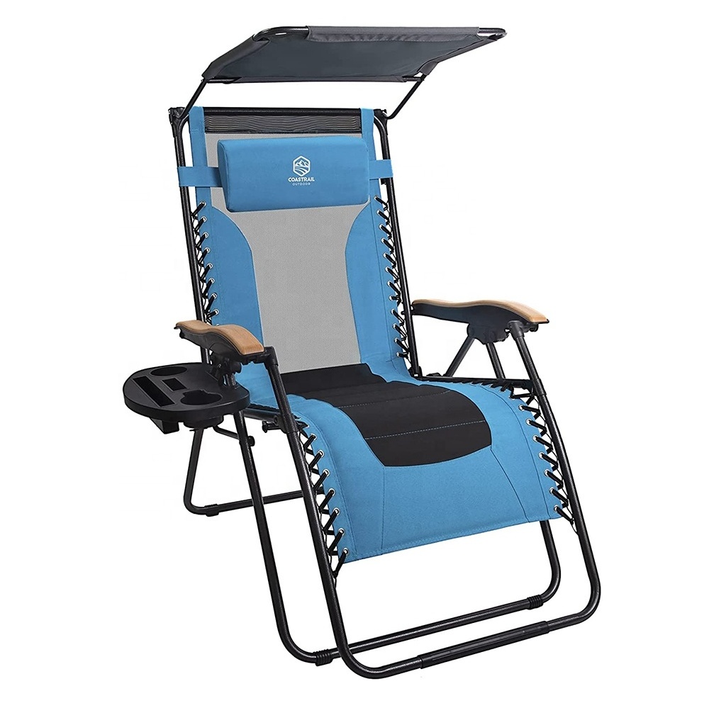 4-Fold Outdoor Folding Chairs Extra Wide Foldable Beach Lounger with Footrest and Pillow