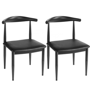 Mid Century Black Dining Chairs Armless Modern Kitchen Chairs with Backrest Metal Legs Fabric Leather Seat Set of 4