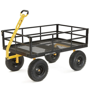 Outdoor Garden Carts Yard Dump Wagon Cart Lawn Utility Garden Trolley Steel Heavy Duty