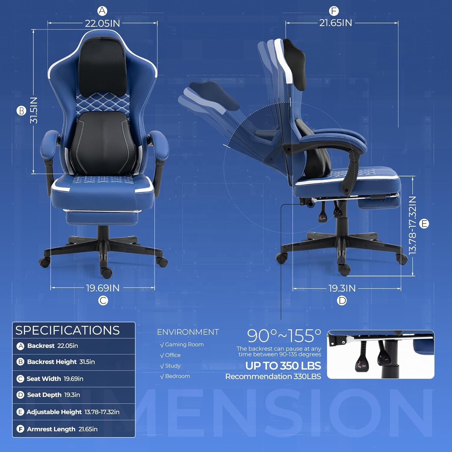 navy blue gaming chair large size office furniture home office sillas with message lumbar support footrest office chair