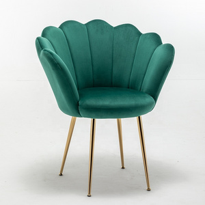 Green Velvet Accent Chair Modern Petal Shape Side Chair with Golden Metal Legs 250 LBS Weight Capacity living room chair