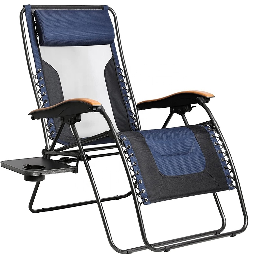 Oversized Zero Gravity Reclining Patio Chair XL Padded Seat Folding Lounge Chair 350lbs Capacity with Cup Holder and Adjustable