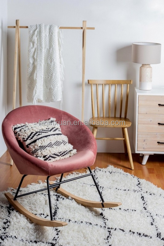 Rocking Wooden and Metal Rocker Glider Pink Fabric Armchair Comfy Side Living Room Bedroom Studio Leisure Office Accent Chair BestSuppliers