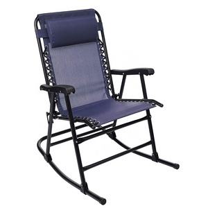 2022 YUJUN Blue Outdoor Rocking Chair Patio Lawn Chair Beach Reclining Folding Chairs with Pillow