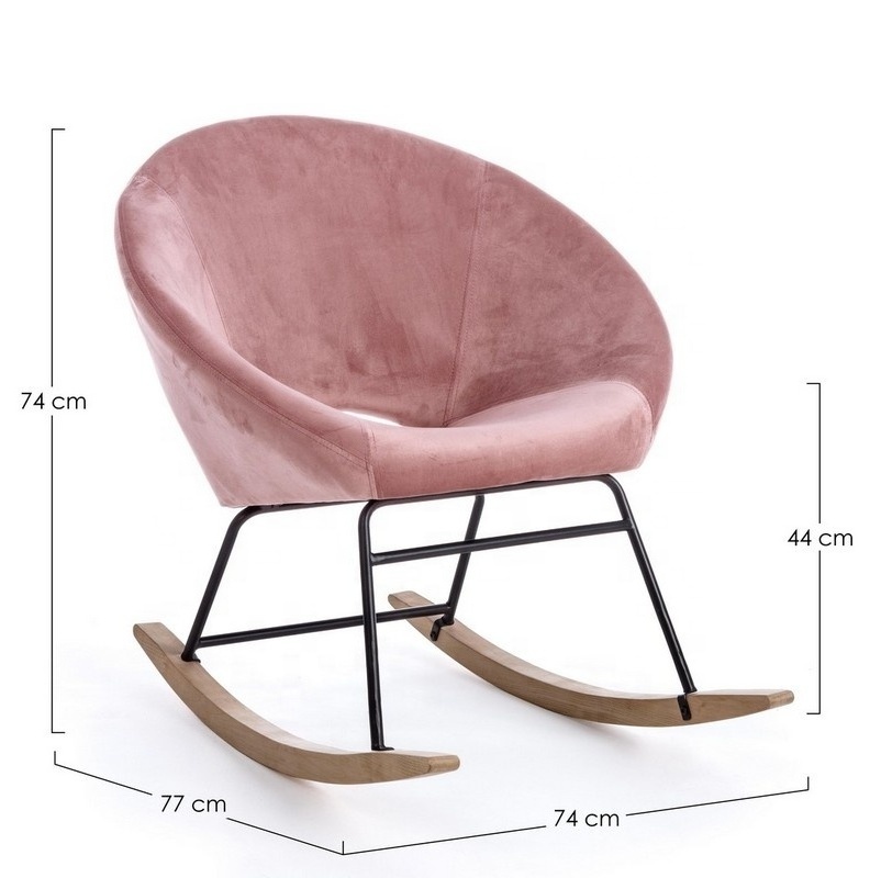 Rocking Wooden and Metal Rocker Glider Pink Fabric Armchair Comfy Side Living Room Bedroom Studio Leisure Office Accent Chair