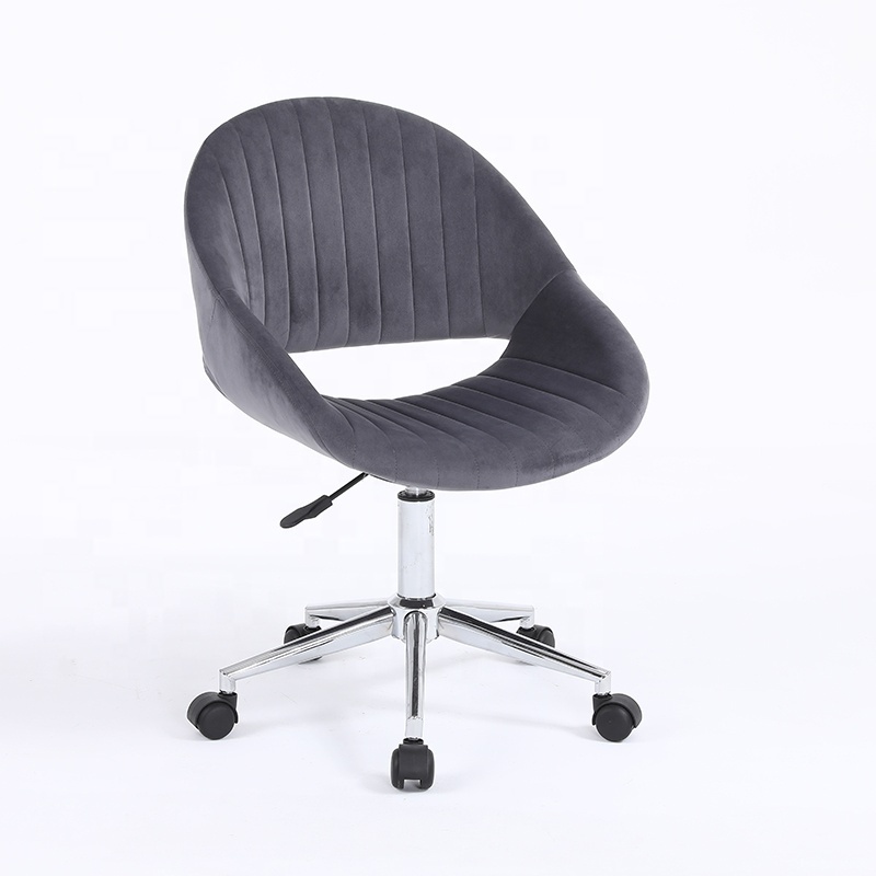 Grey Velvet Home Office Chair Modern Design Velvet Desk Chair with 360 Degree Castor Wheels for Living Room Bedroom dining room