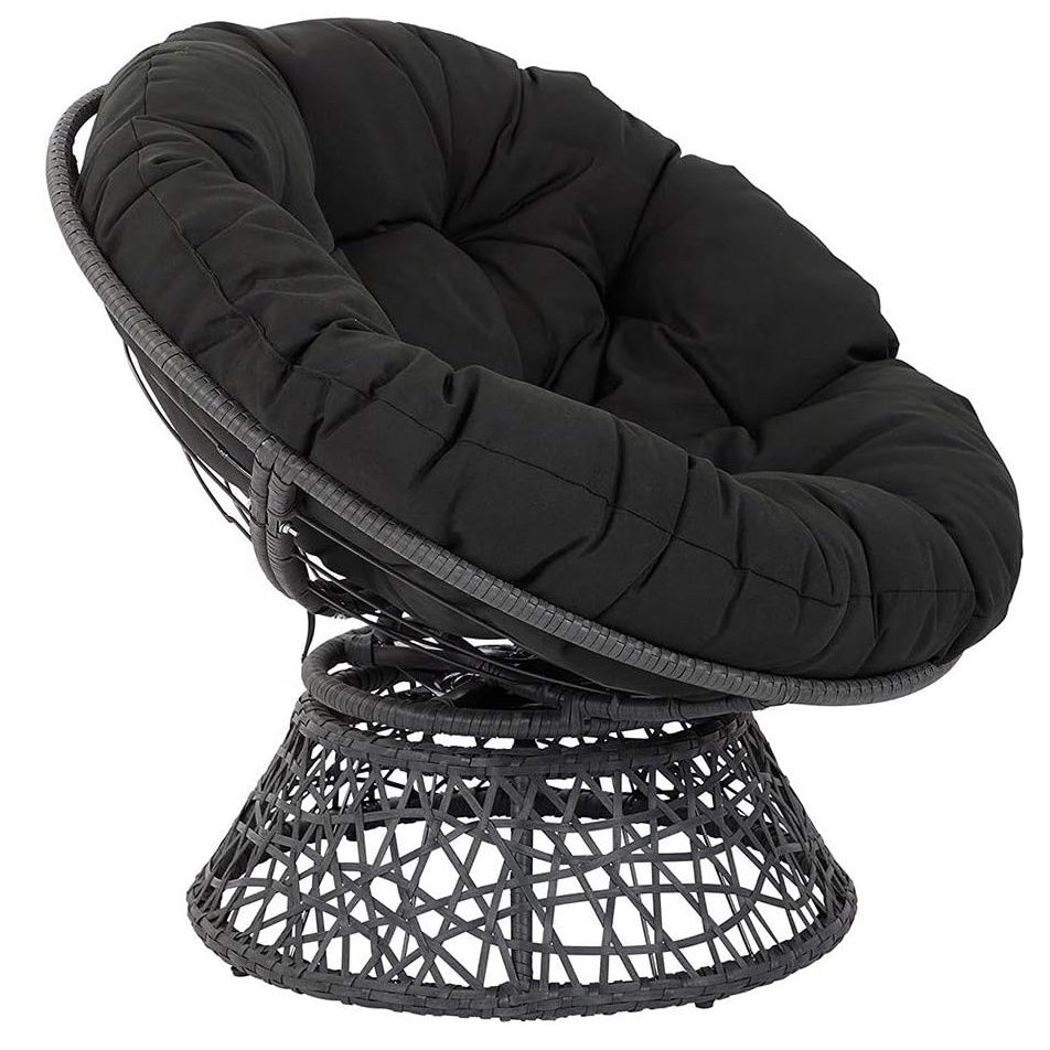 Outdoor Patio Lounge Chairs Swivel Papasan Chair Round Circle Rattan Chair with Cushion and Metal Frame