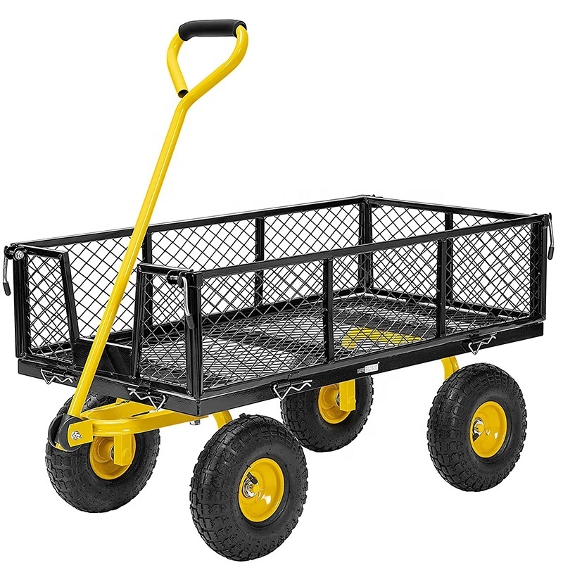 Heavy duty beach wagon 4 wheels utility outdoor garden trolley New garden tool cart Mesh Steel Garden Cart