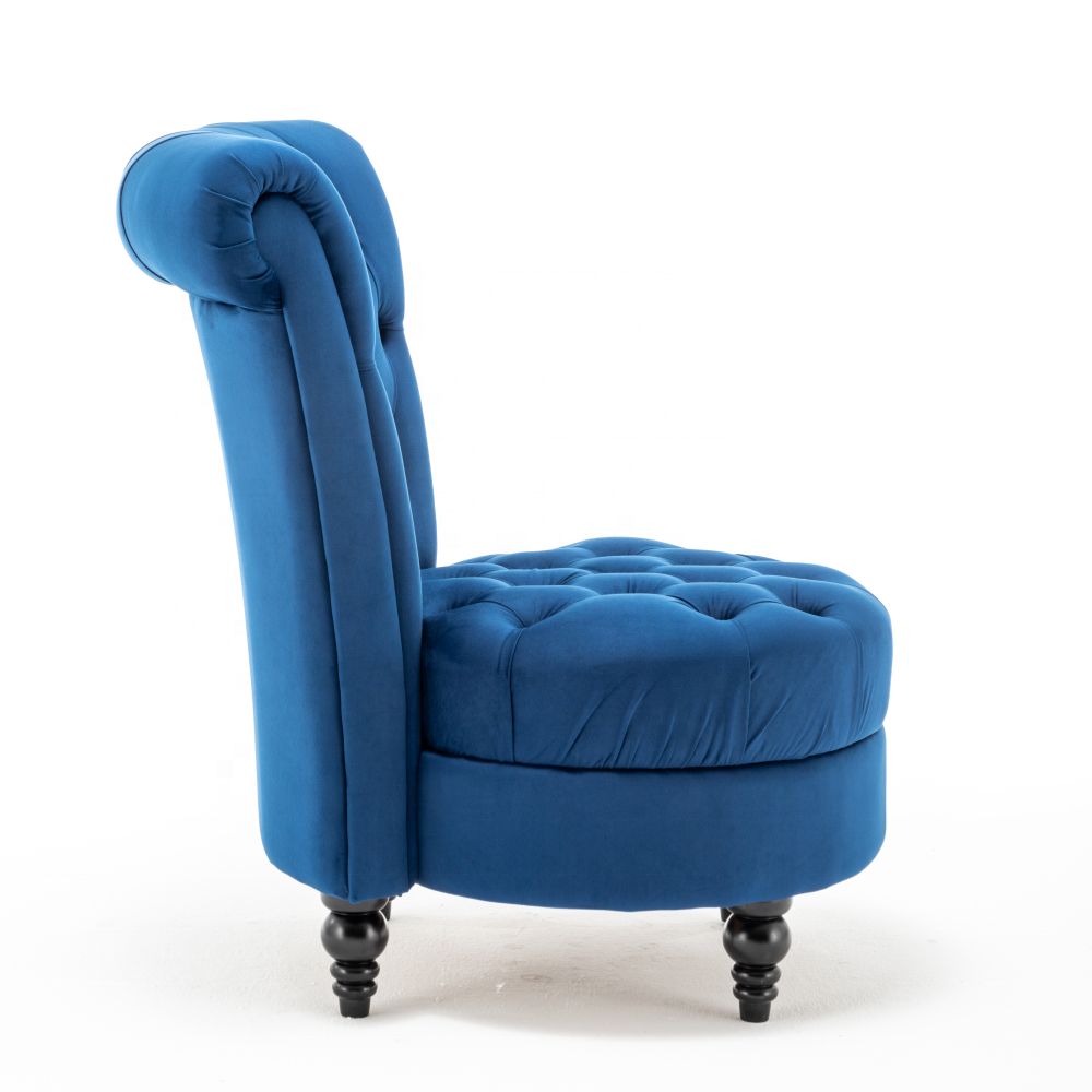 Elegant look Living Room Velvet Blue Chairs High Back Accent Bedroom Chair Tufted Royal Throne upholstered wooden chair