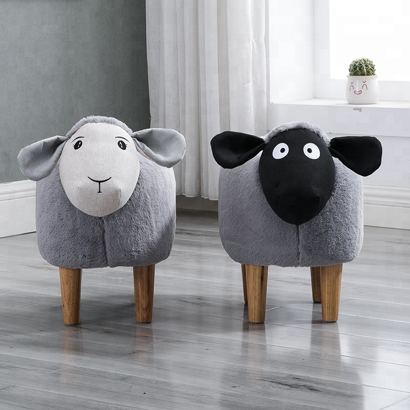 Modern Home decor white sheep storage wooden kids animal stool velvet ottoman stools garden stool