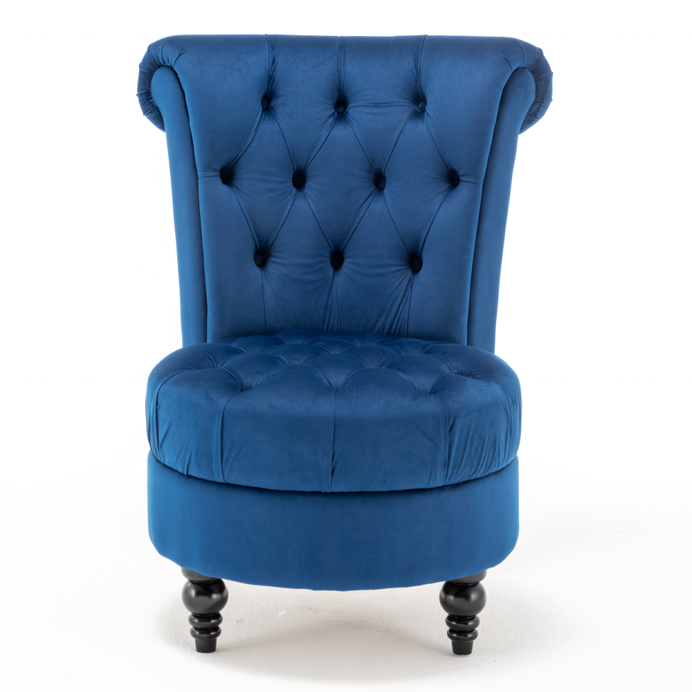 Elegant look Living Room Velvet Blue Chairs High Back Accent Bedroom Chair Tufted Royal Throne upholstered wooden chair