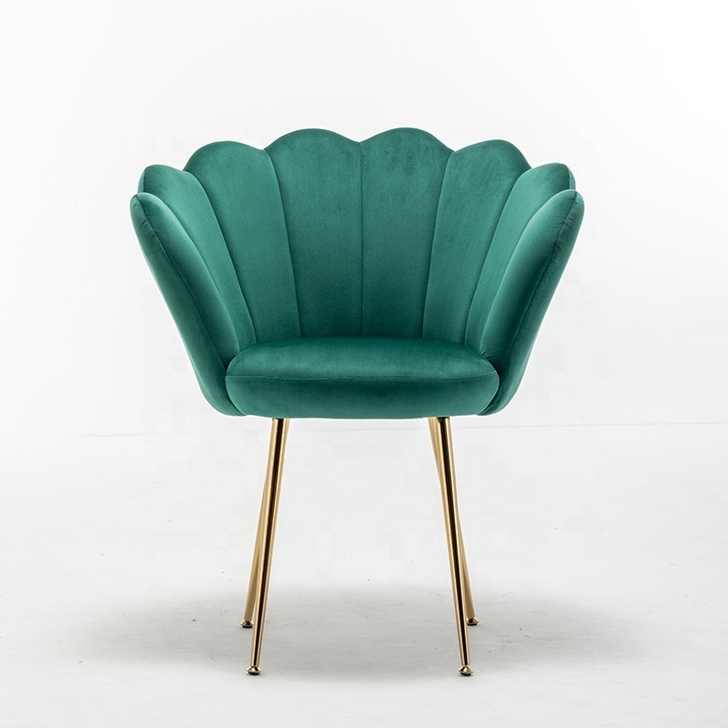 Green Velvet Accent Chair Modern Petal Shape Side Chair with Golden Metal Legs 250 LBS Weight Capacity living room chair