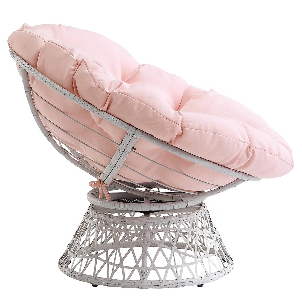 Outdoor Swing Rocking Chair wholesale Swivel Wicker Papasan Rattan Chairs with Pink Cushion