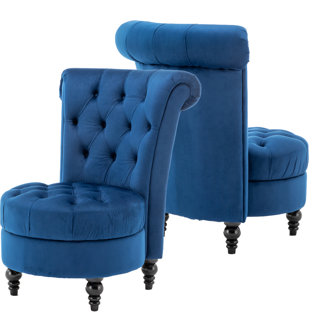 Elegant look Living Room Velvet Blue Chairs High Back Accent Bedroom Chair Tufted Royal Throne upholstered wooden chair