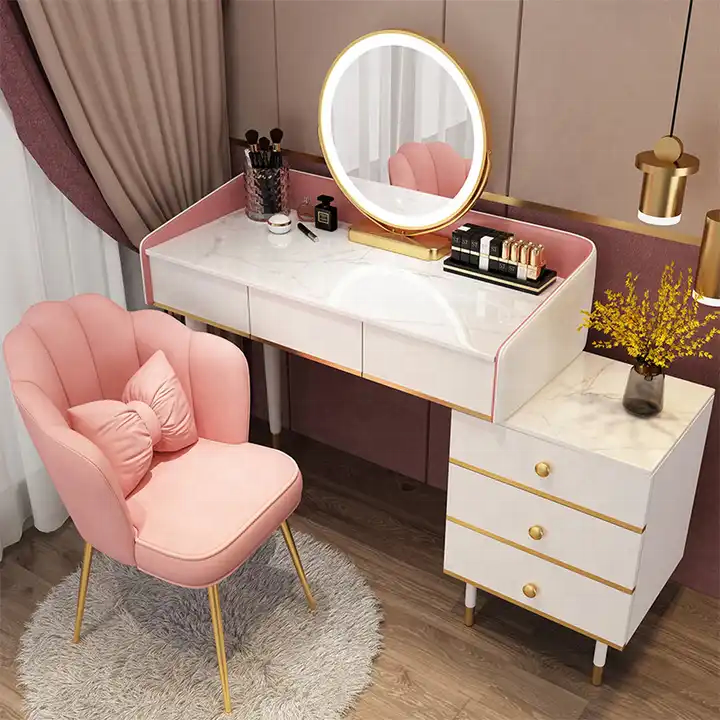 Modern Dressing Table With Large Mirror 2 Drawers Vanity Table With Stool Family Bedroom High Sense Light Luxury Storage Dresser