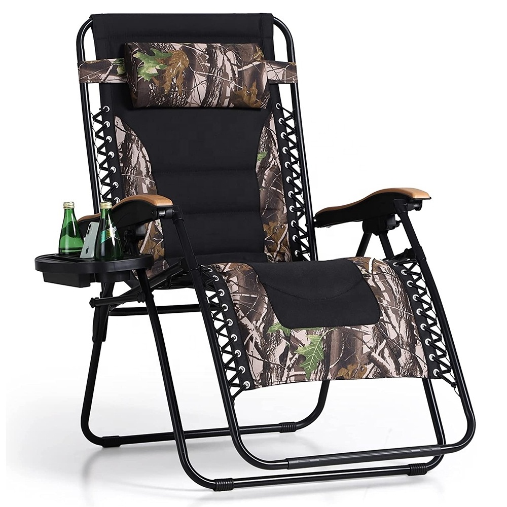 Oversize XL Padded Zero Gravity Camouflage Lounge Chair Wide Armrest Adjustable Recliner with Cup Holder